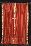 Tie Top Rust Silk Sari Drapes, Panels, saree Curtains