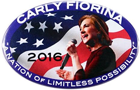 2016 CARLY FIORINA "A NATION OF LIMITLESS POSSIBILITY" OVAL CAMPAIGN BUTTON, cfos, from PASADENA SPORTS - USA