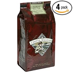Coffee Masters Flavored Coffee, Tahitian Vanilla Decaffeinated, Whole Bean, 12-Ounce Bags (Pack of 4)