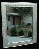 Homescapes Silver Metal Embossed Mirror 110 x 90 cm - Designer Furniture - Heavy Solid Wood Base - The Jaipur Raj Range
