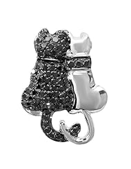 0.50 Carat (ctw) Sterling Silver Round Black Diamond Double Cat Pendant 1/2 CT