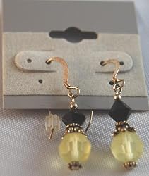 Yellow Mat and Jet Swarovski Crystal Earrings