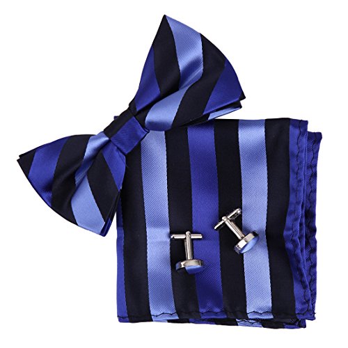 EBC1A25 Multicolored Stripes Silk Pre-tied Bow Tie Cufflink Hanky Set By Epoint