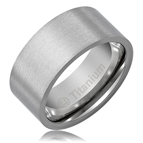 10MM Titanium Promise Engagement Rings for Men | Wedding Bands for Him | Pipe Cut and Brushed Top [Size 9.5]