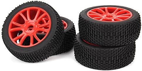 iiMash(TM) HSP RC1:8 Off-Road Car Tyre 12 Spokes Red Grid grain texture Pack of four