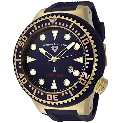 Swiss Legend Men's 21818D-YG-03 Neptune Collection Yellow Gold Ion-Plated Blue Rubber Watch