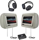 Power Acoustik HD-88BG 8.8-Inch Pre-Loaded Universal Headrest Monitors with 2 RF Headpones (Beige)