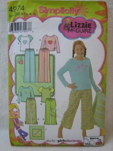 Simplicity 4974 Lizzie McGuire Girls' Plus Pants in Two Lengths, Knit Top, Blanket and Pillow Cover - Size BB 8 1/2 - 16 1/2