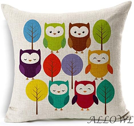ALLOWL(TM) Cartoon Animal Style Abstract Owl Throw Pillow Case Decor Cushion Covers Square 18 "X18 " Beige Cotton Blend Linen