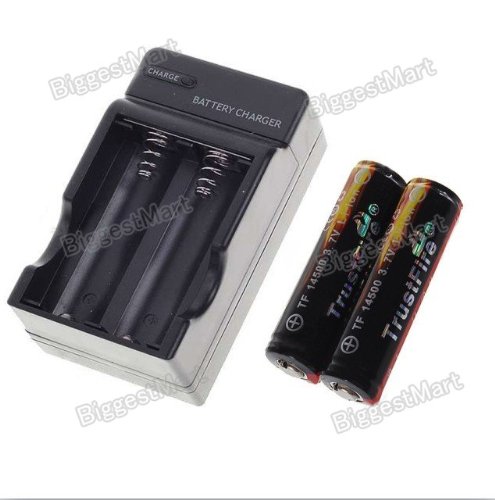 TrustFire 2 Pcs Protected 14500 3.7V 900mAh Rechargeable Batteries Plus Charger