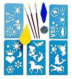 Face Painting Stencils for Kids Tool Kit & GIFT Bag, Professional Body and Face Paint Stencil Accessory Set: BEST 24 Boys and Girls Designs, Brushes, Sponges, Glitter. Be a PRO in minutes Kids love it