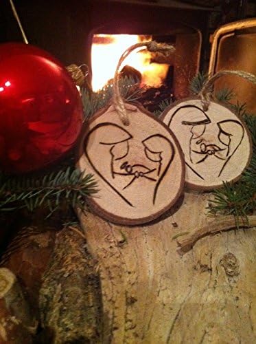 Nativity Christmas Ornament, Holy family, Wood Branch Slice Hung with Jute, Tree Branch Ornament, Unique Christmas Gift, Mary Joseph and Baby Jesus Ornament, Wood Burned Ornament