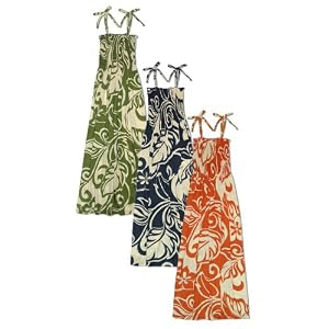 Tea Length Smocked Dress - Bold Beach Botanic Versatile Ties Hawaiian Aloha Smocked Sun Dress