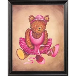 Teddy Bear Pink Tutu Ballet Ballerina Kids Room Picture Black Framed Art Print