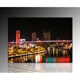 Wandbild xxl (Miami Metro 70x100 cm) Deko Bild auf Leinwand. Ausf�hrung sch�ner Kunstdruck auf echter Leinwand und Keilrahmen. Bild Motiv (Miami Metro Nacht schwarz gelb Stadt Wasser Br�cke Lichter Himmel) Made in Germanyvon "Nix-Art Wandbilder"