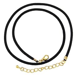 Necklace Cord For Pendants - D47 - Black Velvet Flock - 16" + 2" Extension Chain ~ Gold Plated Ends