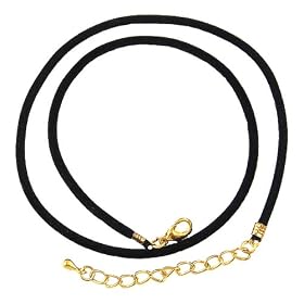 Necklace Cord For Pendants - D45 - Black Silk / Satin - 16" + 2" Extension Chain ~ Gold Plated Ends, 16IN: Jewelry