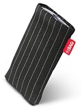 fitBAG Twist Schwarz Handytasche Tasche aus Nadelstreifen-Stoff mit Microfaserinnenfutter für Nokia 5800 XpressMusic