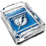 Image Tampa Bay Lightning Glass Ashtray - Dimensions 3 Inch x 4 Inch - Simulated Black Velvet Botton
