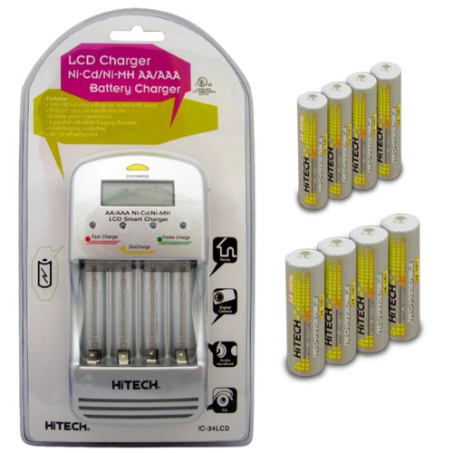 Hitech - Super Fast Charger and 4 AA and 4 AAA Rechargeable Batteries for Kids' Electronics and Learning Systems