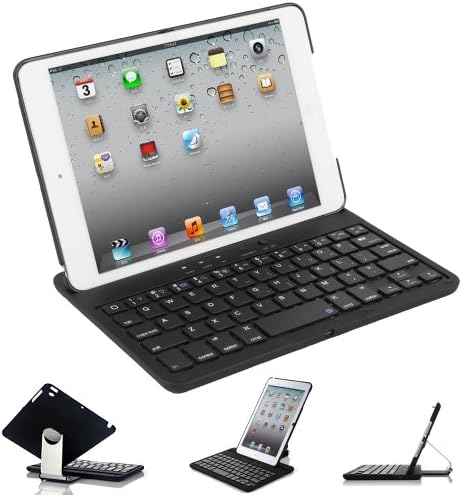 FlyStone® Apple iPad Mini Keyboard Bluetooth Case Cover Stand With 360 Degree Rotating Feature And Multiple Viewing Angles For 7.9 Inch New Mini iPad. Folio Style with IOS Commands. For Apple New Mini iPad 7.9-Inch Display (iPad mini, Black)