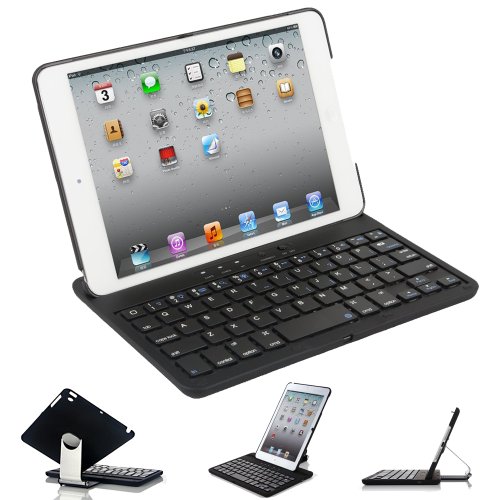 FlyStone® Apple iPad Mini Keyboard Bluetooth Case Cover Stand With 360 Degree Rotating Feature And Multiple Viewing Angles For 7.9 Inch New Mini iPad. Folio Style with IOS Commands. For Apple New Mini iPad 7.9-Inch Display (iPad mini, Black)