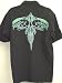 Dragonfly Clothing Custom V Twin Biker Shirt Black Button Front Shirt with Heavily Embroidered Green Skulls Tattoo Design - Biker Clubbing Shirt