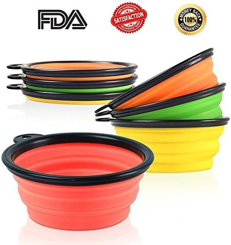 Travel Dog Bowls Collapsible Pet Bowl with Carabiner Food Water Bowl Bright Lovely Colors Non Skid Set of 3