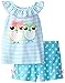 Kids Headquarters Girls' Blue Stripes Tee with Birds and Polka Dots Shorts
