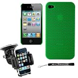 Aero Air Mesh Design Custom Style Durable Hard Protective Case for Apple iPhone 4 / 4th Generation compatible with 16GB / 32GB + 4-inch eBigValue (TM) Determination Hand Strap Key Chain + Includes a Rotadable GPS / Cell Phone Car Windshield Mount compatible for your iPhone 4