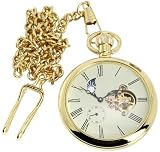 Mechanische Taschenuhr, Gold. Mondphase und offene Unruh Damen