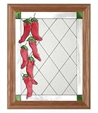 CHILI PEPPERS Painted Glass Window 13.5x16.5 Southwest Window MEXICAN RISTRA