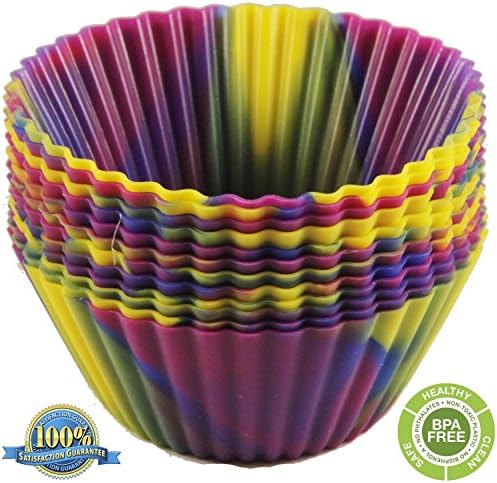 The Original Premium Quality Tie Dye Silicone Cupcake Liners / Reusable Baking Cups - Environmentally Friendly with Easy Peel Technology - Lifetime Guarantee! (24 Pack, Mardi Gras - Purple & Green & Blue)