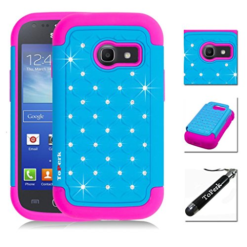 [ Samsung Galaxy Ace Style / SM-G310 / S765C ] ToPerk (TM) Luxury Spot Diamond Dual Layer Armor Case + Free Screen Protector & Stylus Pen As Bundle Sale - Blue