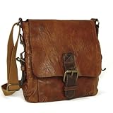 MASSARI - Italian Leather Messenger Bag, Distressed Cognac with Contrast Trim