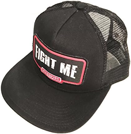 Adjustable Classic Snapback Baseball Hat Flexfit Premium Cotton Front Solid Black Mesh Cap 210 Fitted Flat Brim Graphical Embroidered Design "FIGHT ME" Logo Structured By RAGEFIST MAFIA (Black)