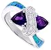14K White Gold Rhodium Plated Sterling Silver Wedding & Engagement Ring Sterling Silver, Synthetic Opal Inlay Ring w/ Double Heart Shape Amethyst CZ For Women 11MM ( Size 6 to 9)