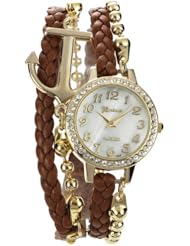 Ladies Geneva Rhinestone-accented Brown/Gold Anchor Wrap Around Watch