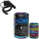 iNcido Brand Blackberry Bold Touch 9900 Combo Rainbow Zebra Protective Case ....