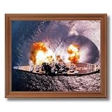 USS Missouri Battleship Firing Guns Naval Ship Military Wall Picture Oak Framed Art Print