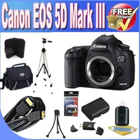 Canon EOS 5D Mark III 22.3 MP Full Frame CMOS Digital SLR Camera + Extended Life Battery + USB Card Reader + Memory Card Wallet + Deluxe Case w/Strap + Shock Proof Deluxe Case + Mini HDMI to HDMI Cable + Professional Full Size Tripod + Accessory Saver Bundle!