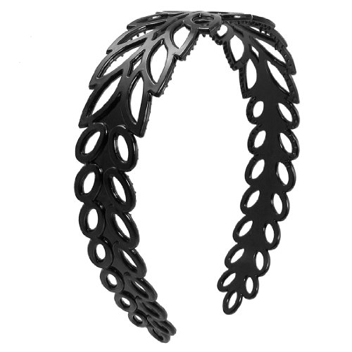 Black Plastic Hollow Leaf Decor Wide Hairstyle Headband Hair Hoop for Girl