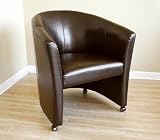 Contemporary Brown Full Leather Club Accent Chair w/Wheels
