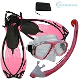 PROMATE Snorkeling Scuba Dive Fins Mask Dry Snorkel Set, Pink, S/M