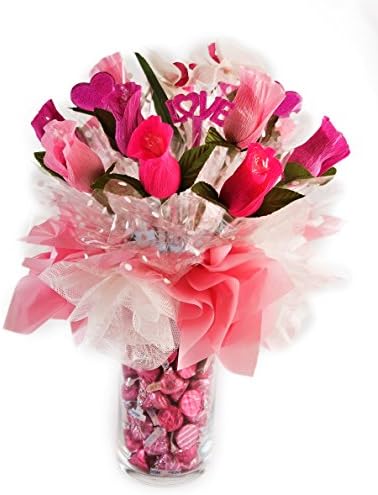 Artfully Delicious Arrangements Edible Candy Bouquet Gift Basket "Pinking of You" - Candy Filled Vase - Kosher - Medium