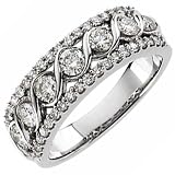 14K White Gold Anniversary Wavy Diamond Band