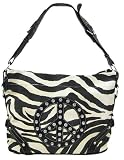 Zebra Print Peace Sign Shoulder Bag Black Trim