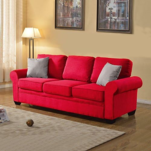 Traditionally Classic Designed 3 Piece Soft Linen Sofa in Color Dark Grey, Light Grey, Beige, and Red (Red)
