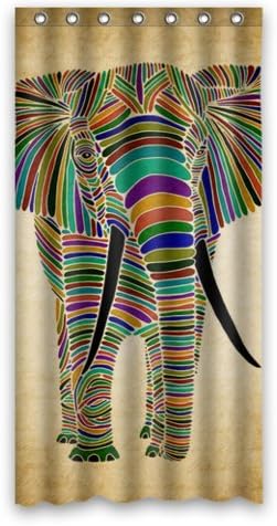 Shoppemarte Colorful Aztec Striped Elephant Black Ivory Simple Design Shower Curtain Standard Size 36 by 72-Inch