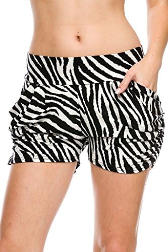 Fancy Fans Women's Zebra Print Harem Shorts with Pockets (L/XL)